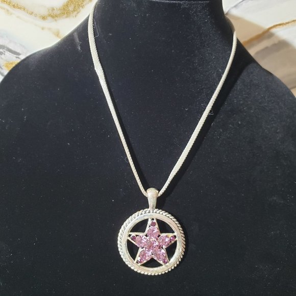 Purple Faceted Crystal Silver Star Pendant Statement Necklace - Picture 1 of 6